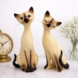 Vintage MCM Norcrest Siamese Cat Figurines Pair A-865 Japan 8" 7"